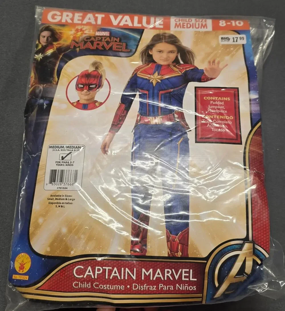Marvel Captain Marvel Childs Costume Medium 8-10 Rubies NWT